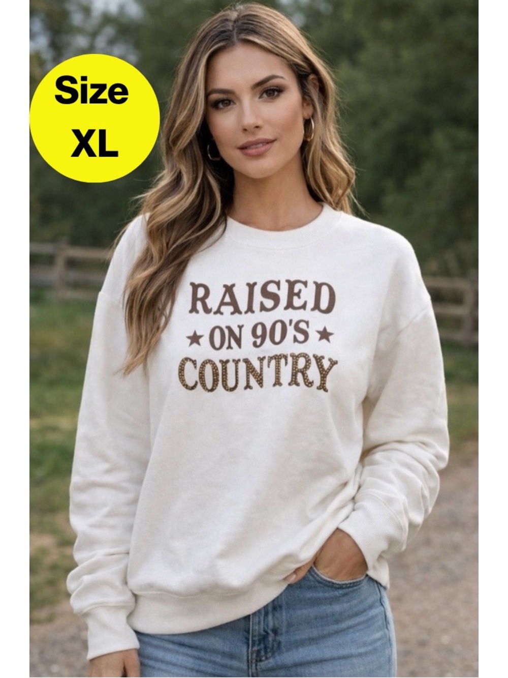 2/for $20 🪩 “Raised on 90s Country” Cream Crewneck Sweater (Womens Size X-Large)